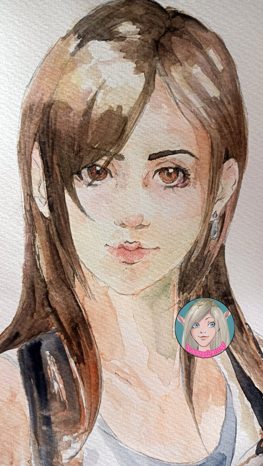 ORIGINAL PAINTING Watercolour portrait Tifa Bartender girl fantasia 7