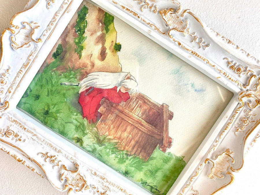 Inuyasha art print, watercolor , well scene fanart, handpainted