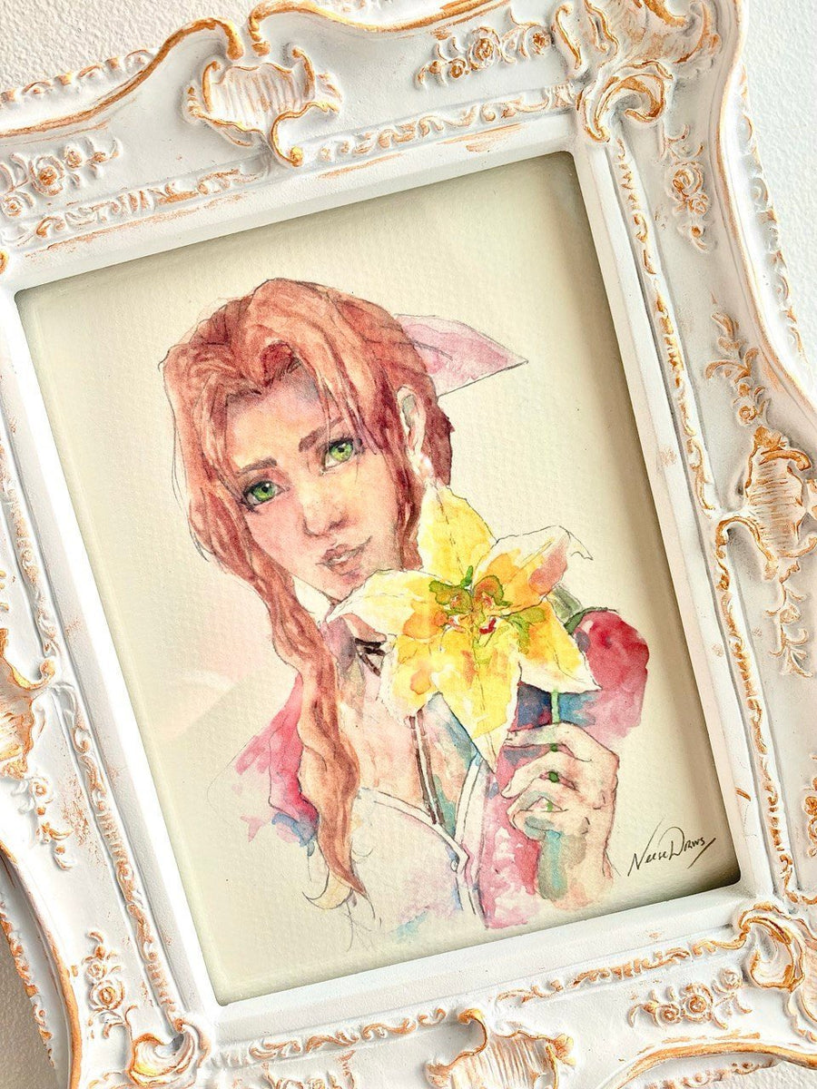 Aerith FF7 art print - Final Fantasy VII - watercolour handpainted