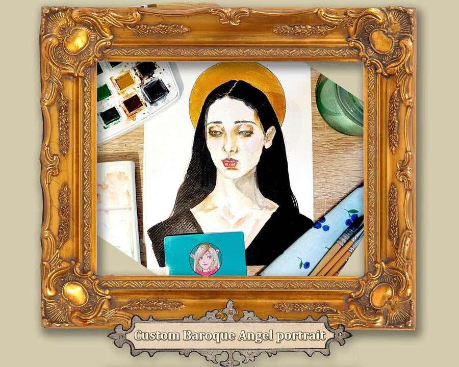 Portrait commission:  Custom Watercolour Angel Portrait - Heavenly Renaissance Artistry