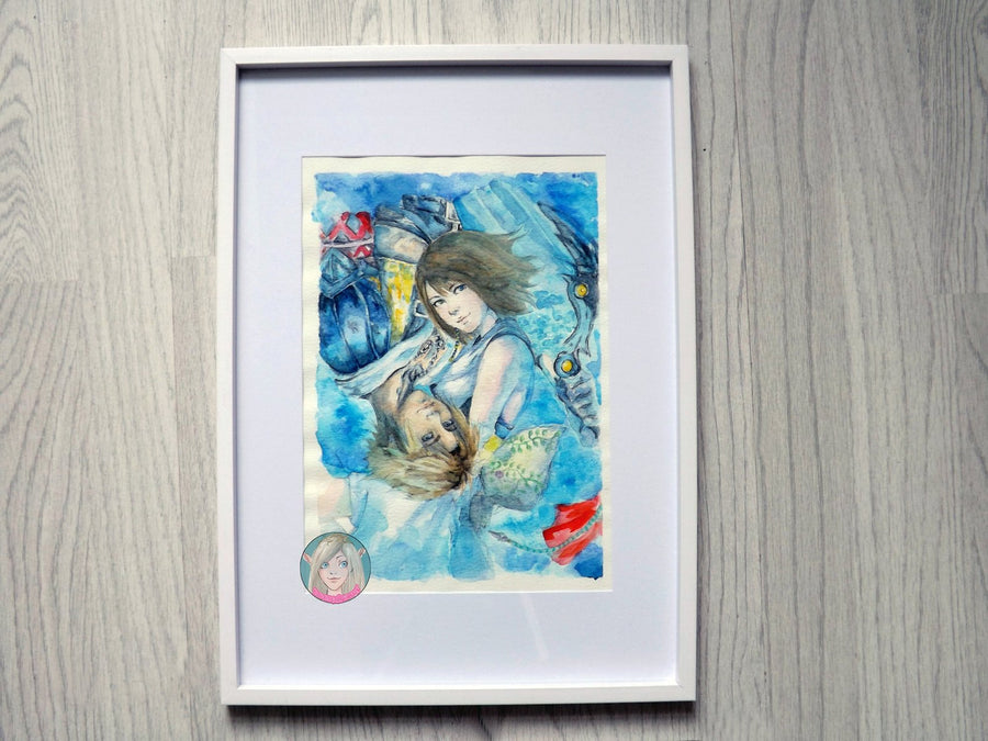 ORIGINAL PAINTING Tidus and Yuna watercolour portrait illustration