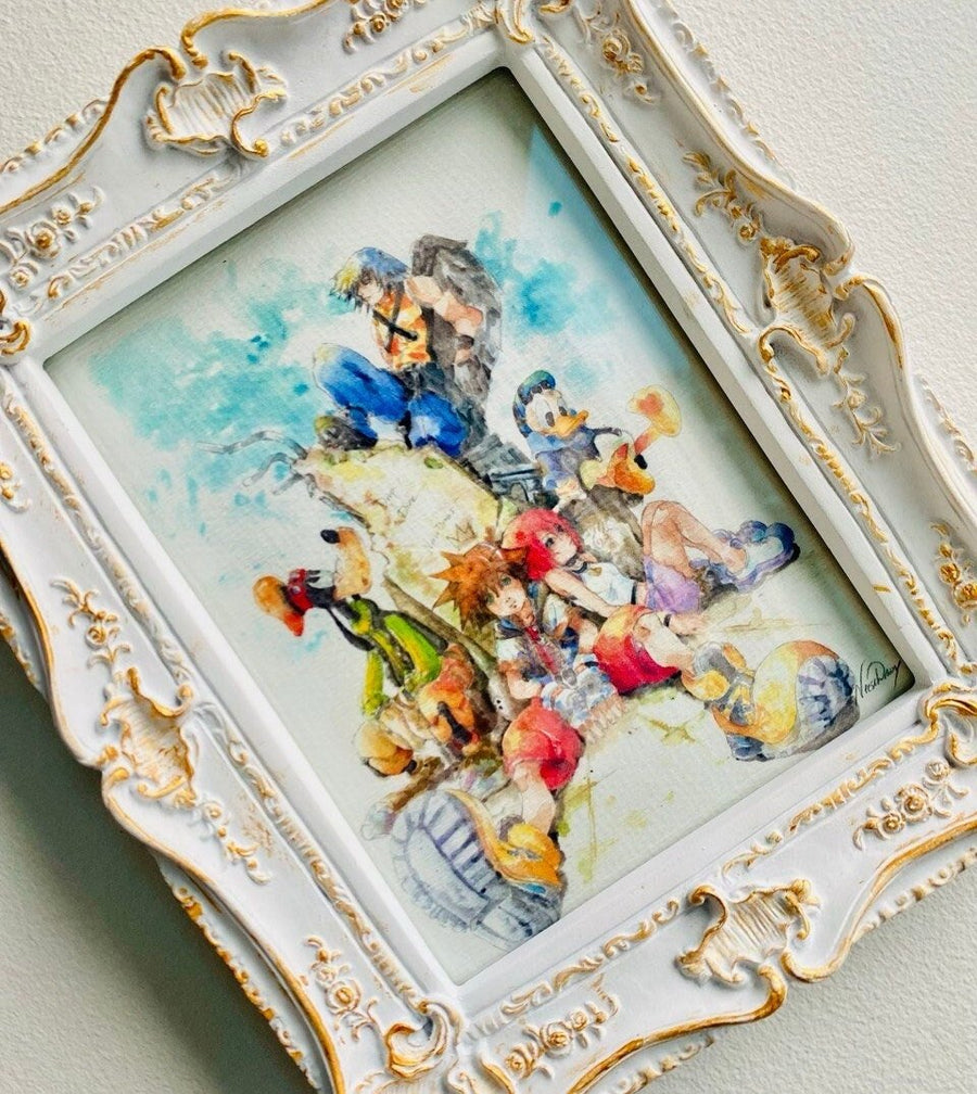 Art print Reino Corazones group watercolor from handpainted