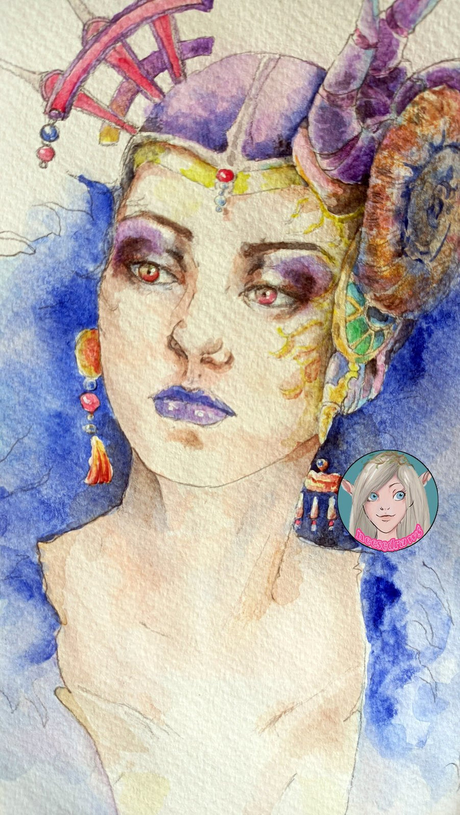 ORIGINAL PAINTING Edea FFVIII watercolour portrait