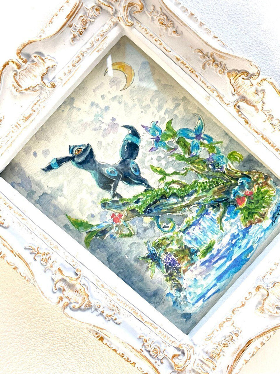 Shiny umbreon art print, pokemon fanart watercolor handpainted