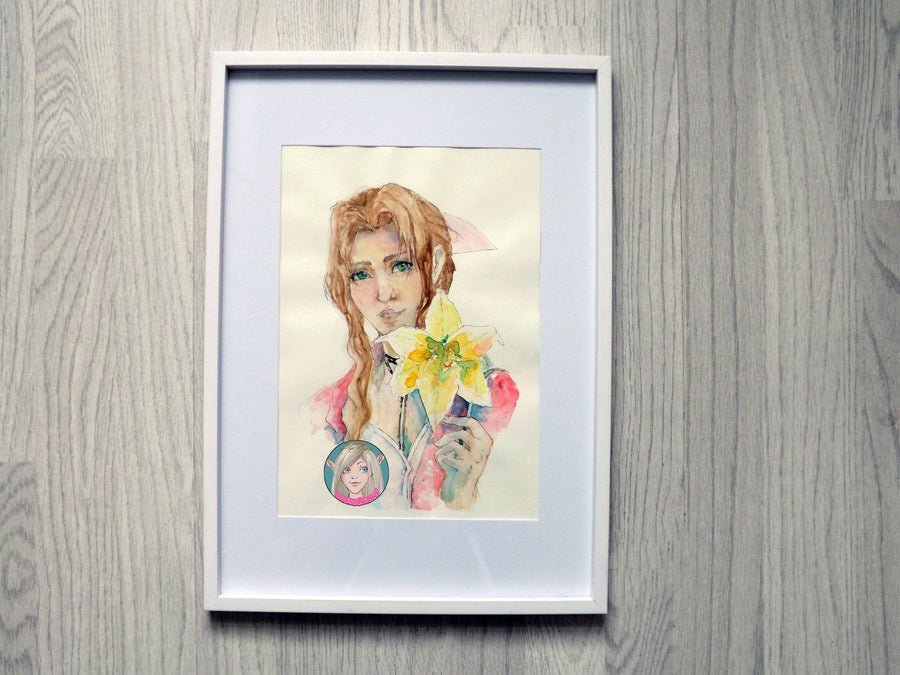 ORIGINAL PAINTING Aerith Watercolour portrait FFVII