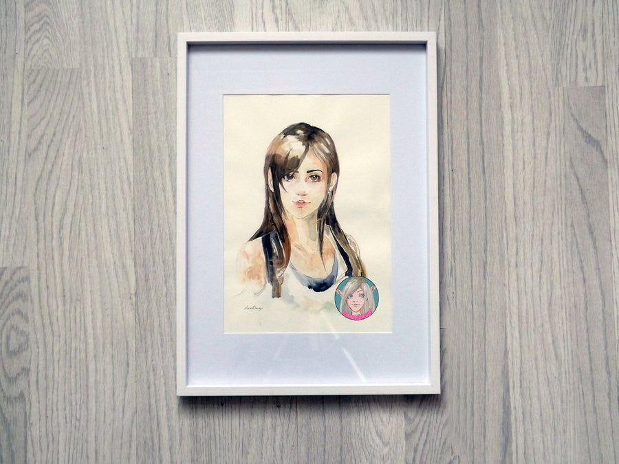 ORIGINAL PAINTING Watercolour portrait Tifa Lockhart FFVII