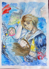 ORIGINAL PAINTING Tidus and Yuna watercolour