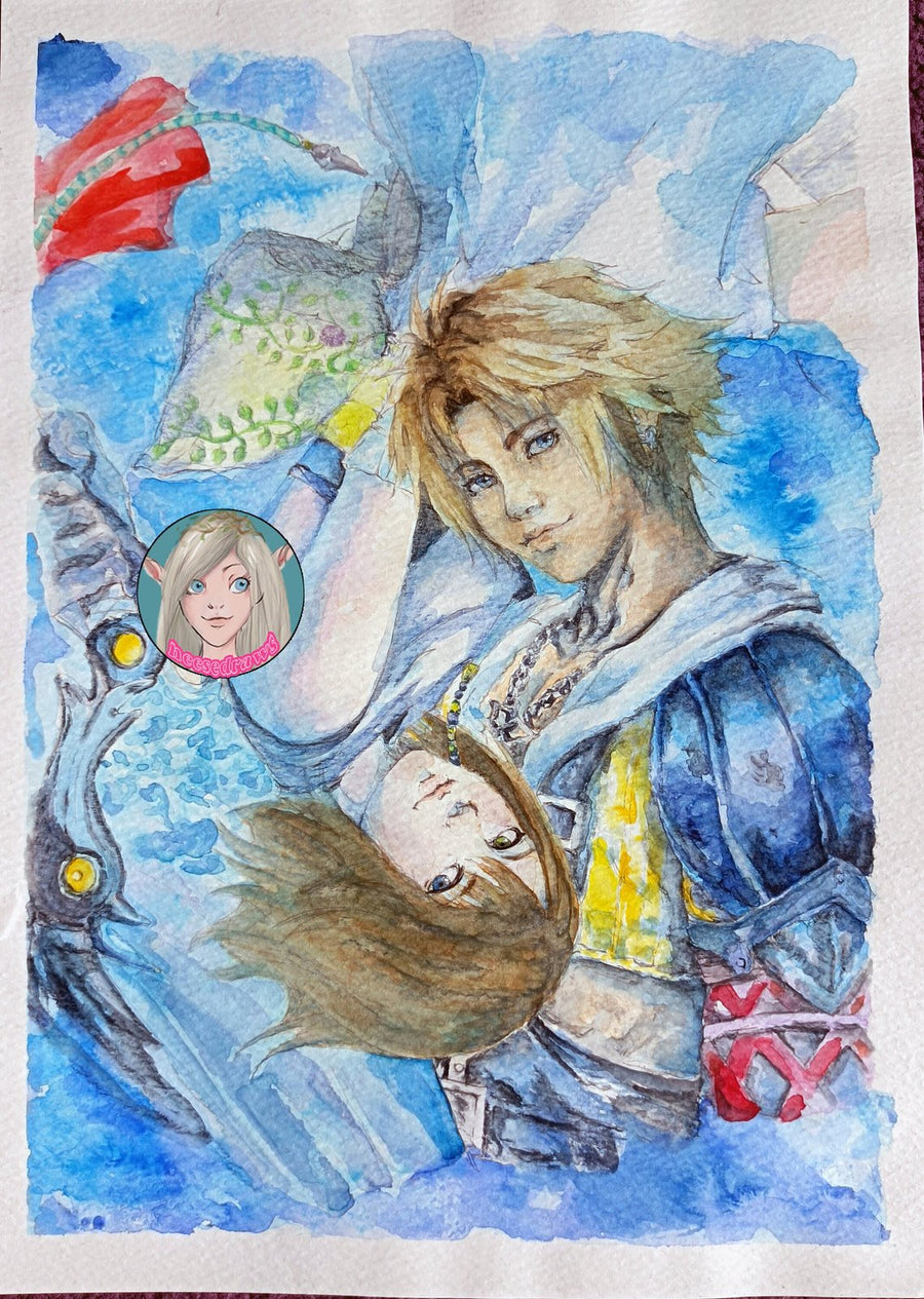 ORIGINAL PAINTING Tidus and Yuna watercolour