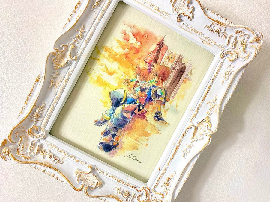 Reino Corazones Sora Roxas art print watercolor handpainted