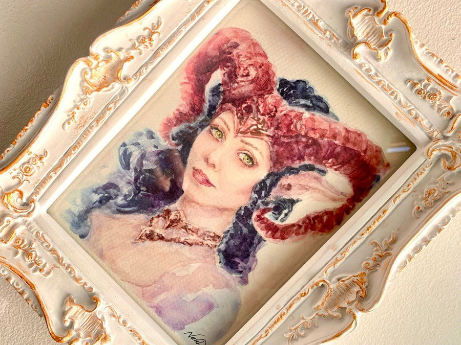 Scarlet Witch art print Tiefling, watercolor handpainted