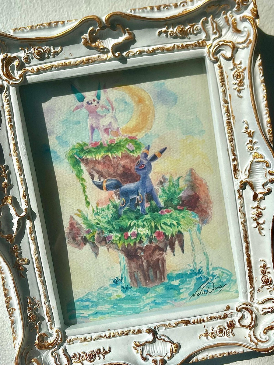 Espeon and Umbreon Pokemon Watercolor Print, from original handpainted watercolour art