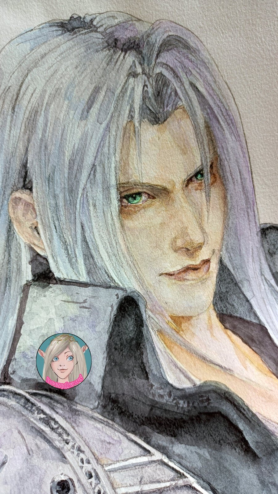 ORIGINAL PAINTING Sephiroth watercolour portrait FFVII