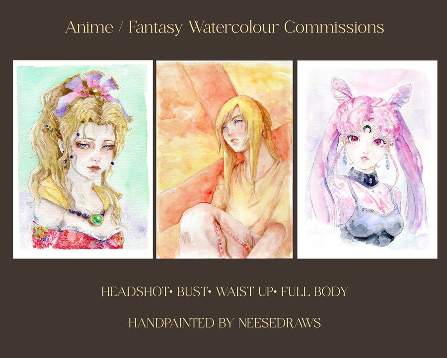 Watercolor Fantasy character Commission, anime watercolor commission